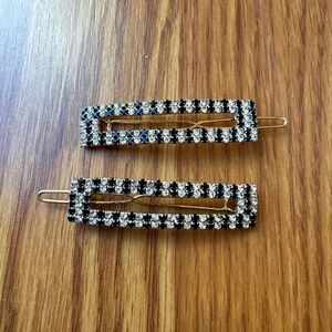 Ettika Black & Clear Crystal Barrettes Hair Clips Gold